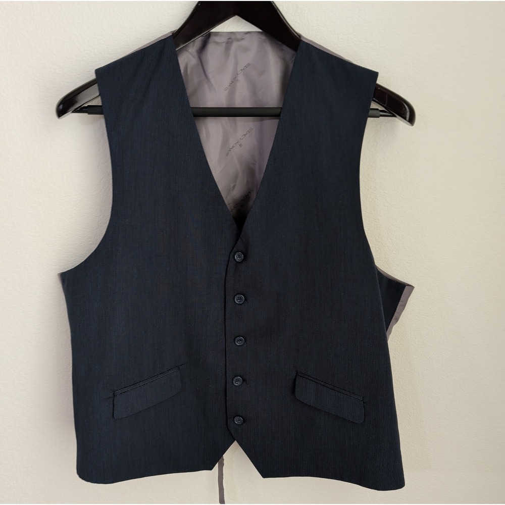 Stacy Adams Mens Navy Blue Micro Ribbed Formal Suit Vest Waistcoat 50R Tuxedo
